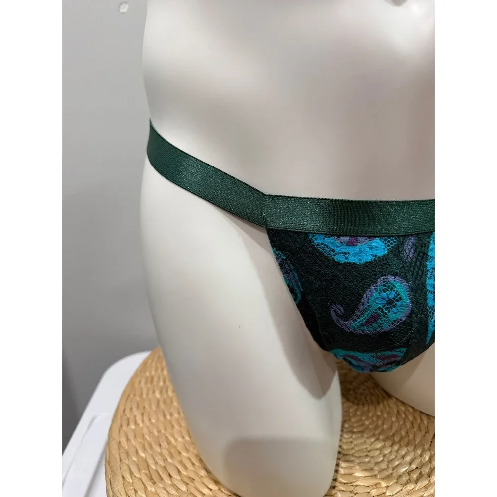 Cosabella Never Say Never Printed Italian Thong  Paisley Green Lace Men's M